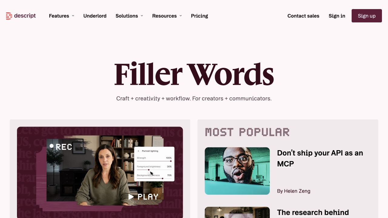 Descript blog showing a structured library of educational content.